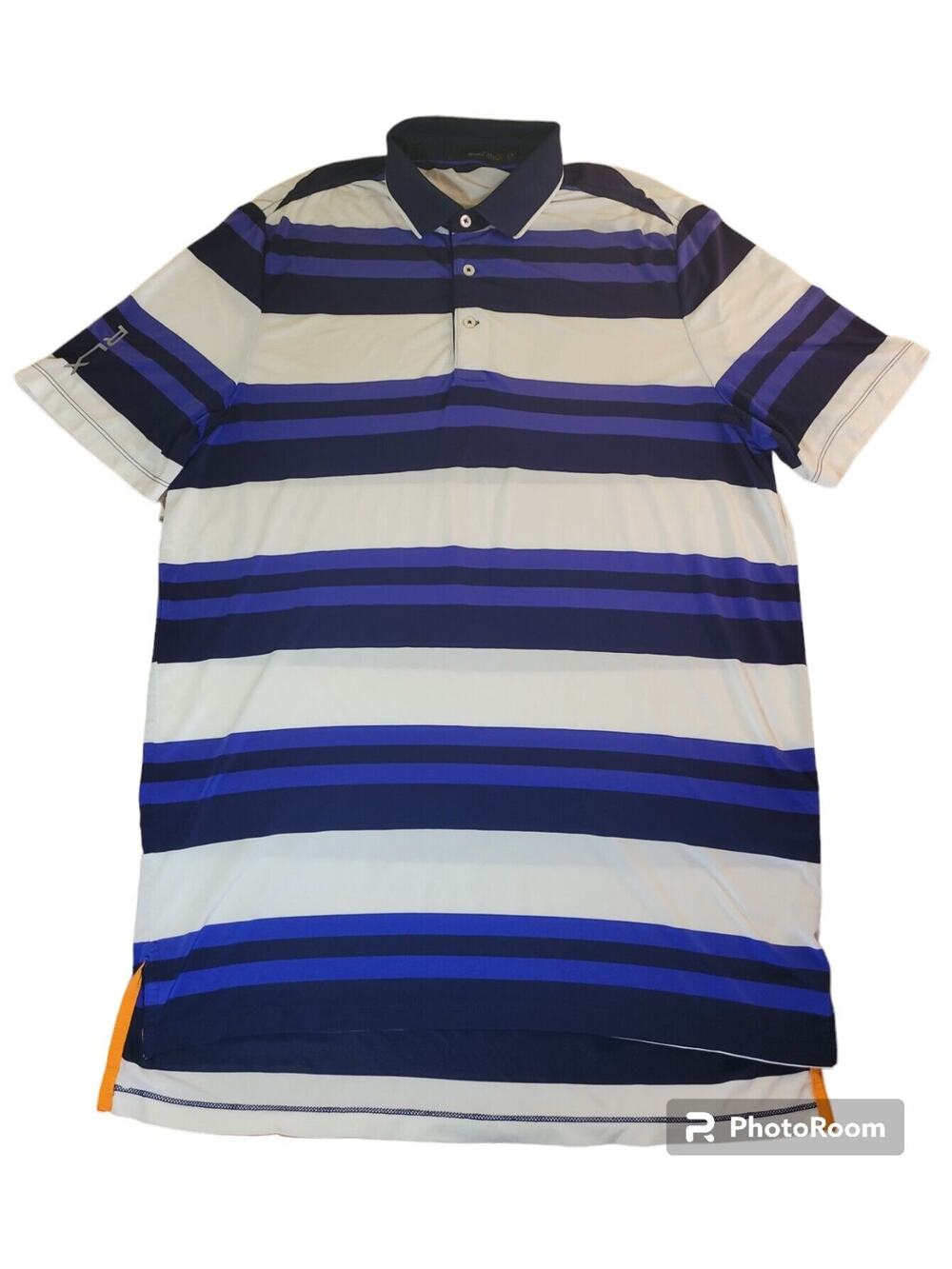 RLX Ralph Lauren Golf Polo White Blue Stripe Performance Preppy M